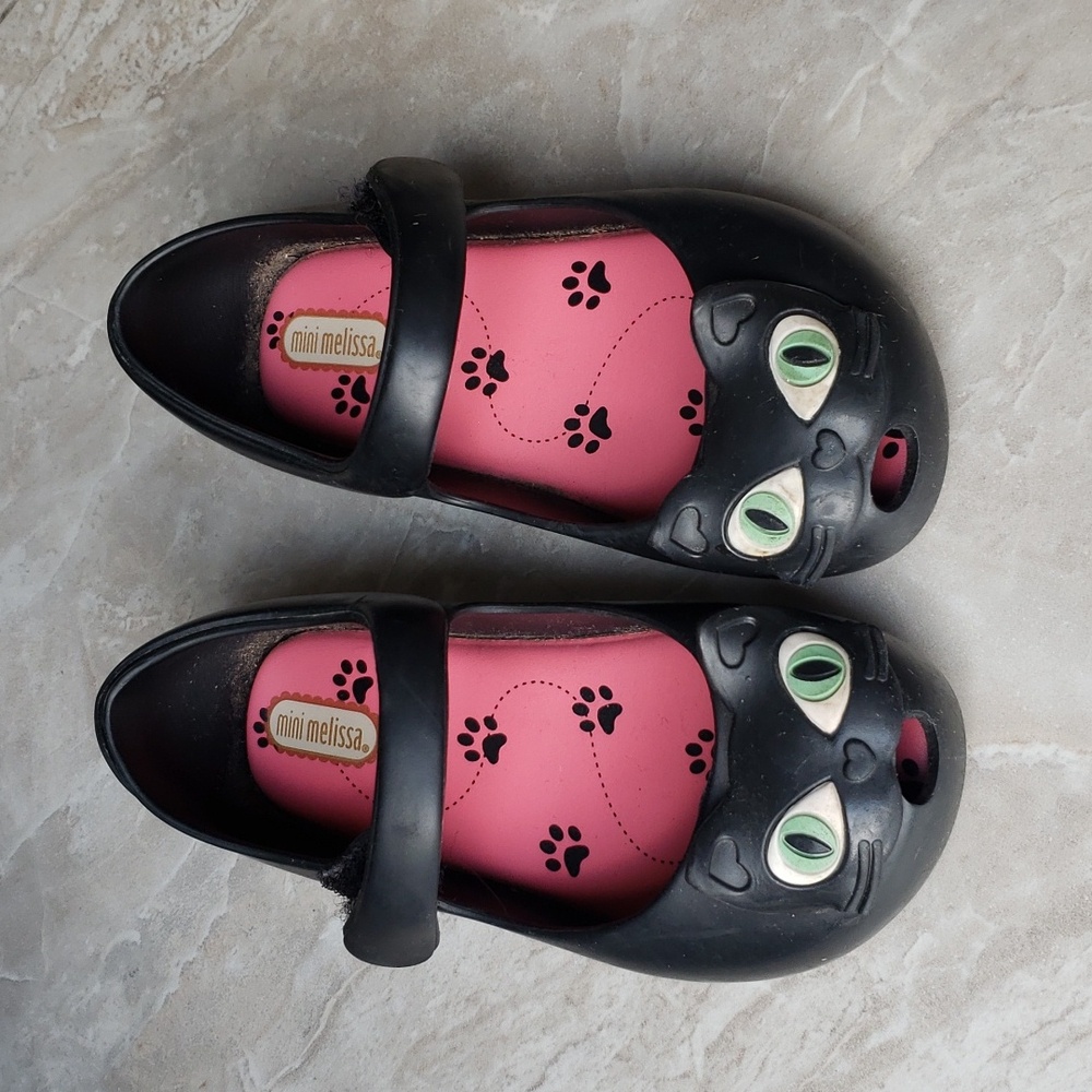Mini Melissa Black Cat Shoes Toddler Girls Size 10, UER 27, Japan 16.6l5